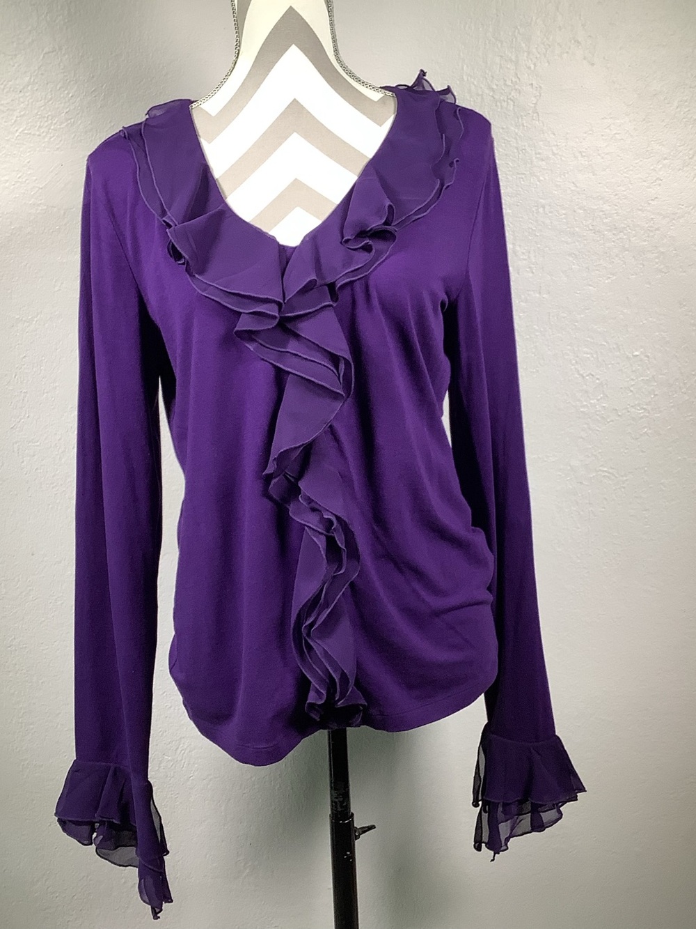 Jones New York Purple Ruffled Long-Sleeve Women's Top Sz L